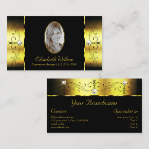 Glamourous Gold Black Squiggled Jewels with Photo Business Card