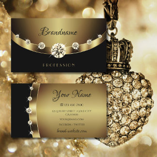 Glamourous Gold Black with Diamonds Professional Business Card