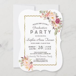 Glamourous Gold Blush Pink Floral Graduation Party Invitation