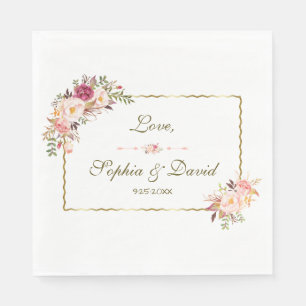 Glamourous Gold Blush Pink Floral Wedding Napkin