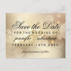 Glamourous Gold Bokeh Light Wedding Postcard