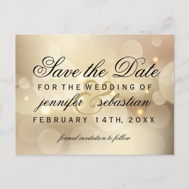 Glamourous Gold Bokeh Light  Wedding Postcard (Front)