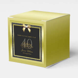 Glamourous Gold Bow & Black Glitter 40th Birthday Favour Box