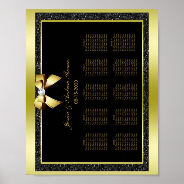 Glamourous Gold Bow & Black Glitter Wedding Poster (Front)