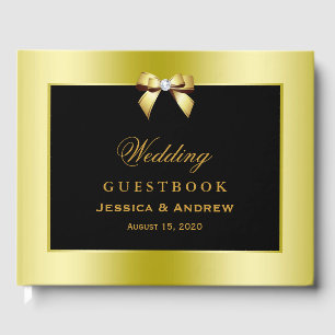 Glamourous Gold Bow & Black Wedding Guest Book
