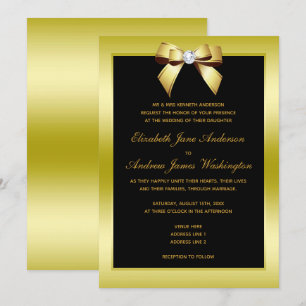 Glamourous Gold Bow & Black Wedding Invitation
