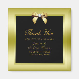 Glamourous Gold Bow & Black Wedding Magnet
