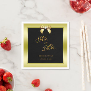 Glamourous Gold Bow & Black Wedding Napkin
