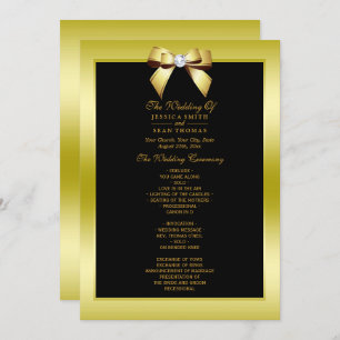 Glamourous Gold Bow & Black Wedding Program Invitation