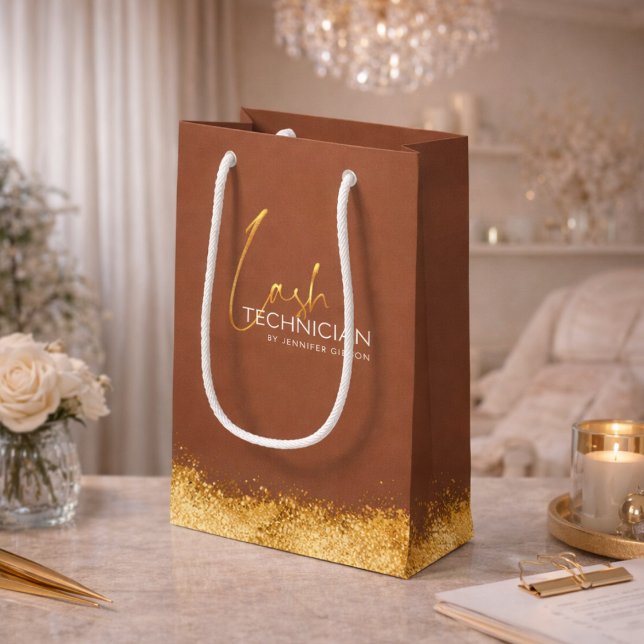 Glamourous Gold & Brown Lash Tech  Small Gift Bag (Creator Uploaded)