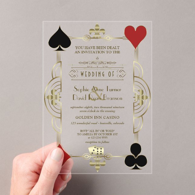 Glamourous Gold Casino Las Vegas Poker Wedding Acrylic Invitations (Insitu (Handheld))