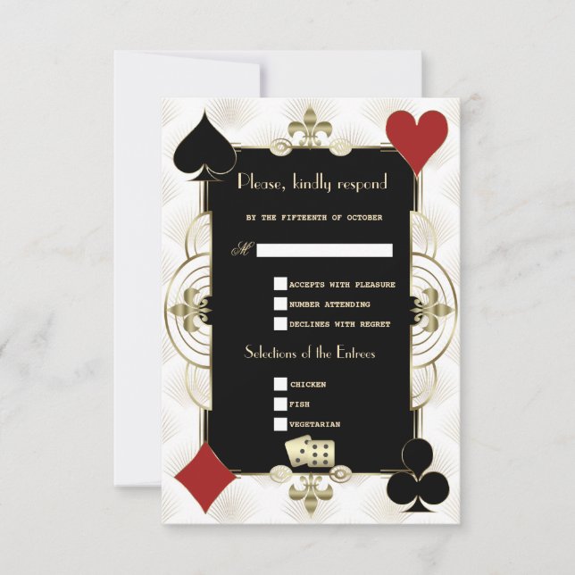 Glamourous Gold Casino Vegas Poker Wedding RSVP Card (Front)