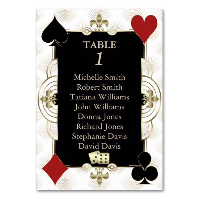 Glamourous Gold Casino Vegas Poker Wedding Table Number (Back)