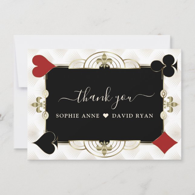 Glamourous Gold Casino Vegas Poker Wedding Thank You Card (Front)