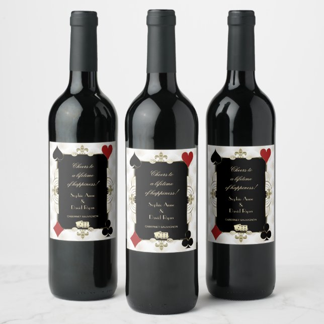 Glamourous Gold Casino Vegas Poker Wedding Wine Label (Bottles)