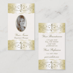 Glamourous Gold Cream Ornate Ornaments with Photo Business Card