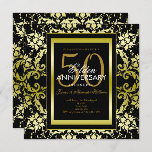 Glamourous Gold Damask 50th Wedding Anniversary Invitation