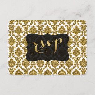 Glamourous Gold Damask Gold Foil Wedding RSVP Card