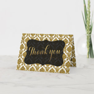 Glamourous Gold Damask Gold Foil Wedding THANK YOU Card