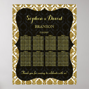 Glamourous Gold Damask Wedding Seating Chart