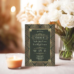 Glamourous Gold Dark Green Art Deco 1920s Wedding Invitation<br><div class="desc">Glamourous Gold Dark Green Art Deco style design. It features Art Deco style,  faux gold foil shape and ornaments,  faux gold devider,  on a dark green background. Use Personalise tool to add your info. For matching items,  please,  visit my  Dark Green Gold Art Deco Collection.</div>