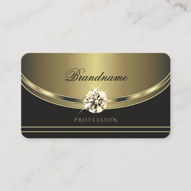 Glamourous Gold Dark Grey with Shimmery Rhinestone Business Card (Front)