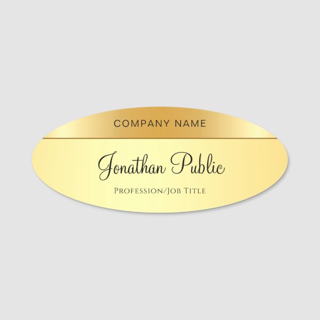 Glamourous Gold Elegant Handwriting Script Modern Name Tag (Front)