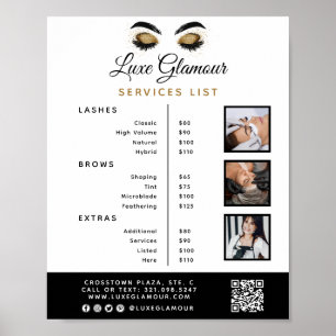 Glamourous Gold Eye Lash Brow Beauty Bar Price Lis Poster