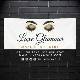Glamourous Gold Eye Lashes Brows Beauty Bar Signag Banner