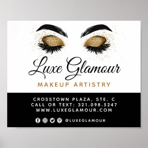 Glamourous Gold Eye Lashes Brows Beauty Bar Signag Poster