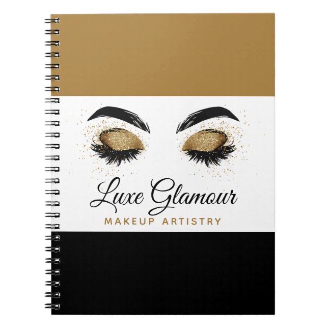 Glamourous Gold Eye Lashes Makeup Artist Beauty Ba Notebook (Front)