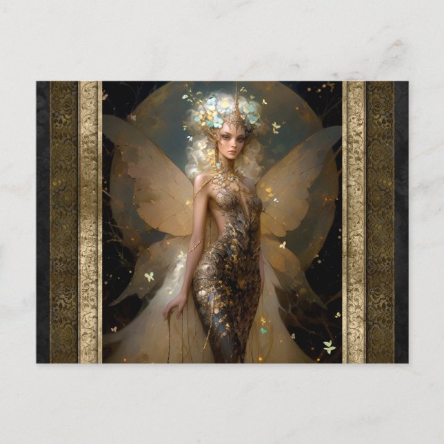 Glamourous Gold Fairy Girl Fantasy Art Postcard (Front)