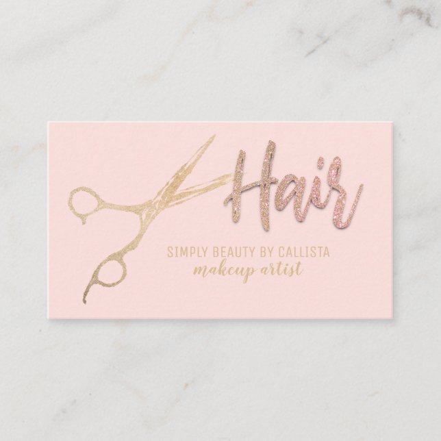 Glamourous Gold Foil Glitter Scissors Hair Stylist Business Card (Front)