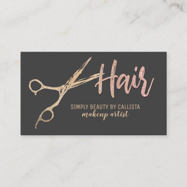 Glamourous Gold Foil Glitter Scissors Hair Stylist Business Card (Front)