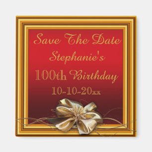 Glamourous Gold Frame & Faux Bow 100th Birthday Magnet