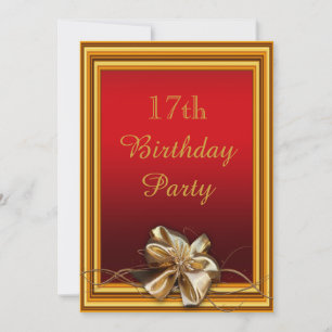 Glamourous Gold Frame & Faux Bow 17th Birthday Invitation