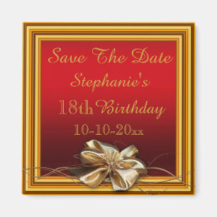 Glamourous Gold Frame & Faux Bow 18th Birthday Magnet