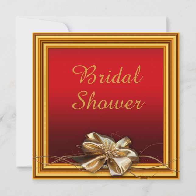 Glamourous Gold Frame & Faux Bow Bridal Shower Invitation (Front)