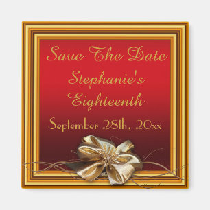 Glamourous Gold Frame & Faux Bow Eighteenth Magnet