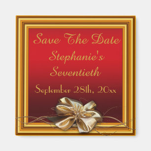 Glamourous Gold Frame & Faux Bow Seventieth Magnet