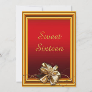 Glamourous Gold Frame & Faux Bow Sweet Sixteen Invitation