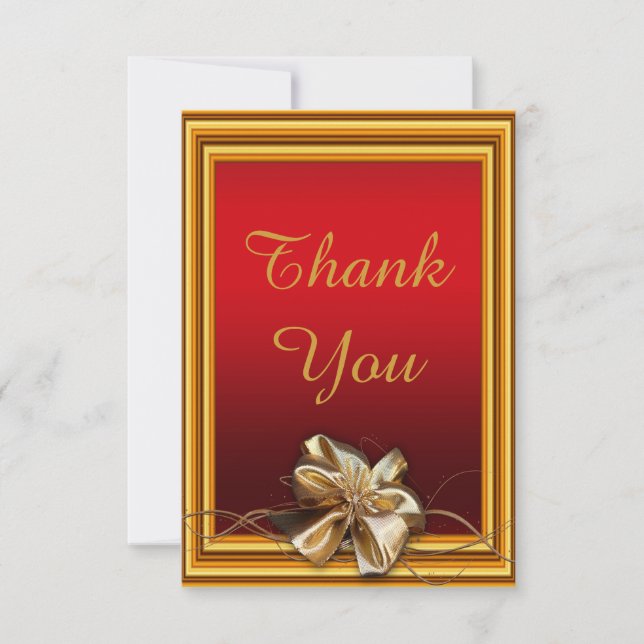 Glamourous Gold Frame & Faux Bow Thank You Card (Front)