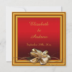 Glamourous Gold Frame & Faux Bow Wedding Invitation