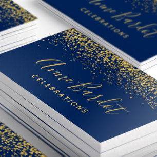 Glamourous Gold Glitter Confetti Navy Blue Business Card