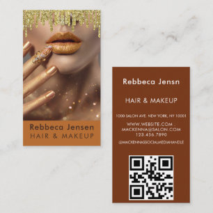 Glamourous Gold Glitter Drip Gold Glam Lips QR Cod Business Card