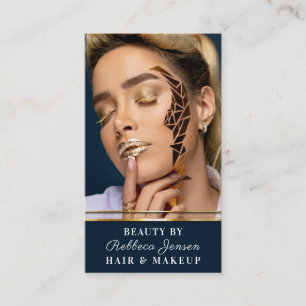 Glamourous Gold Glitter Drip Navy & Gold Glam Lips Business Card