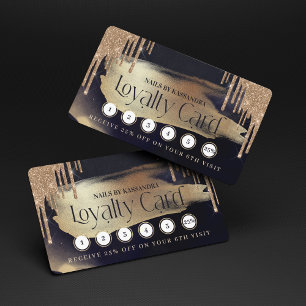 Glamourous Gold Glitter Drip Navy & Gold Loyalty Business Card