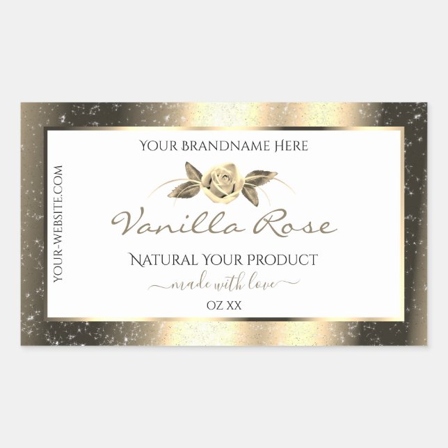 Glamourous Gold Glitter Floral White Product Label (Front)