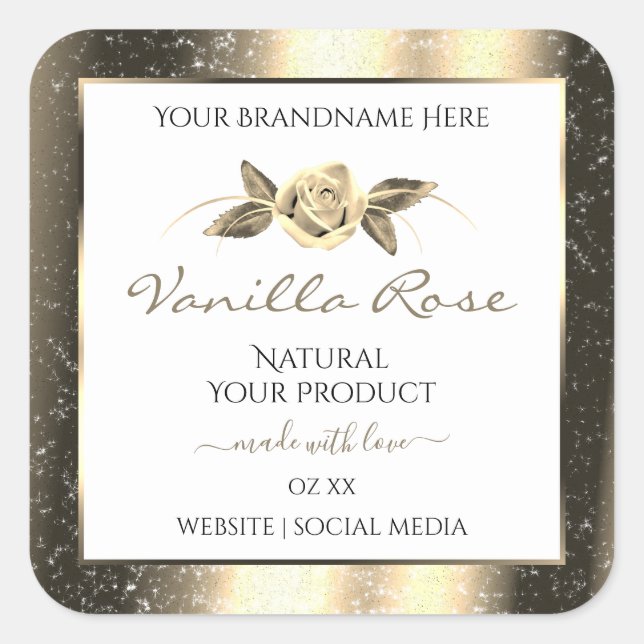 Glamourous Gold Glitter Floral White Product Label (Front)