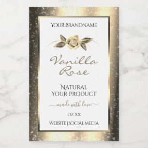 Glamourous Gold Glitter Floral White Product Label